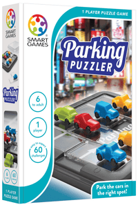 Smart Games Parking Puzzler 1-player board game box with colorful toy cars