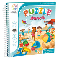 Magnetic beach puzzle travel game spiral notebook with illustrated cover and play instructions
