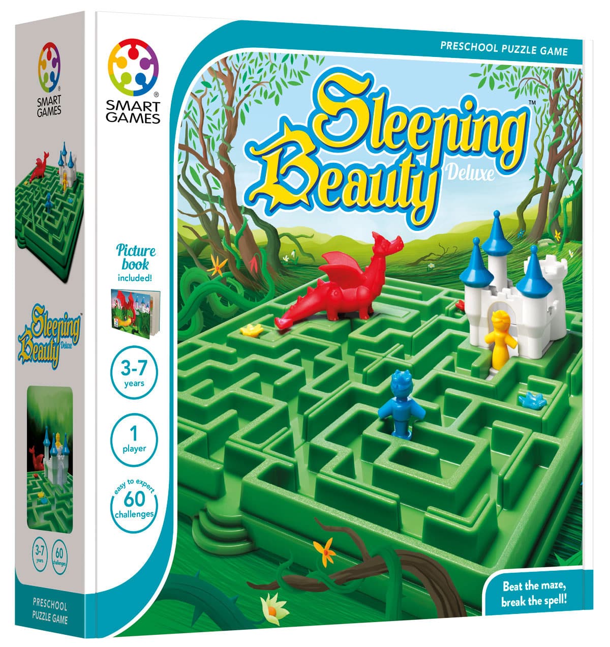 Smart Games Sleeping Beauty puzzle game box with green maze board and character pieces