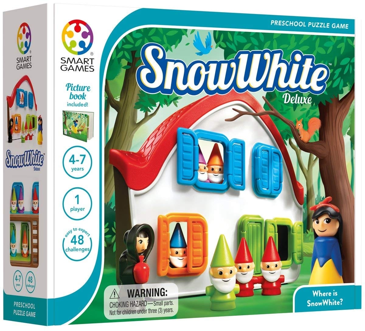 Preschool Deluxe puzzle game box with Snow White theme and Smart Games logo