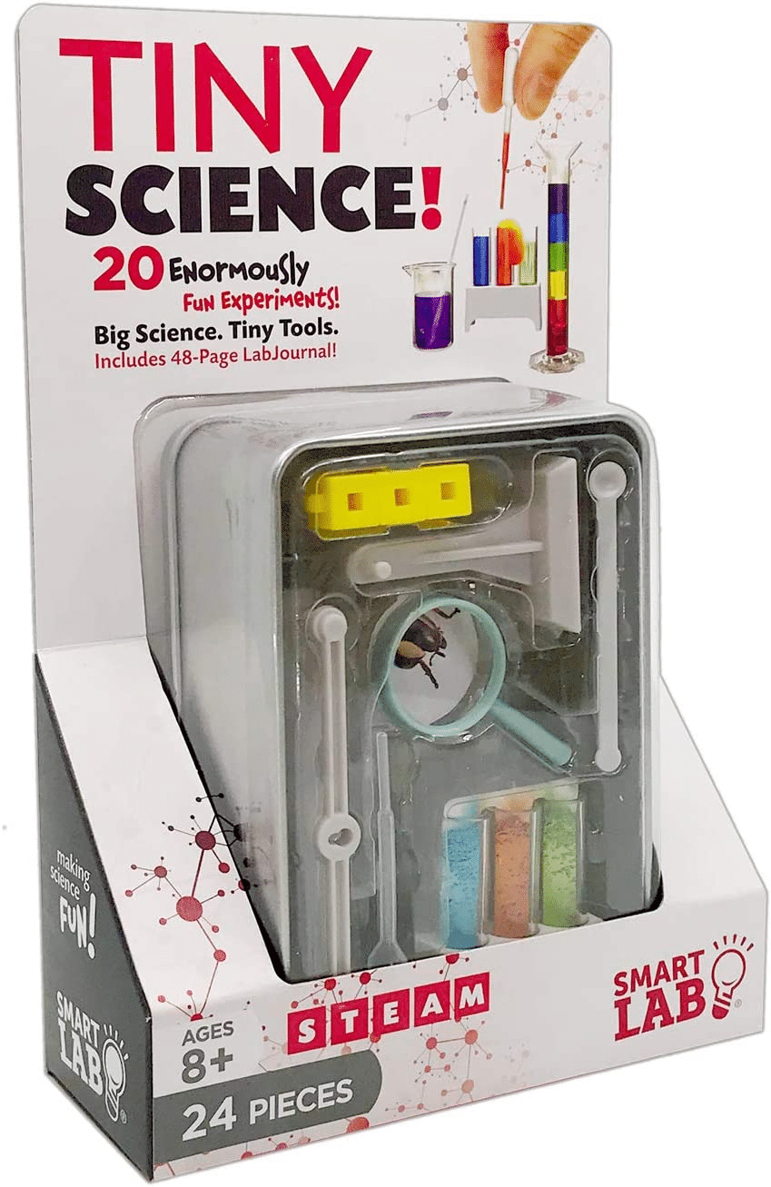 SmartLab Tiny Science kit box with clear organizer and 24 pieces, STEM theme