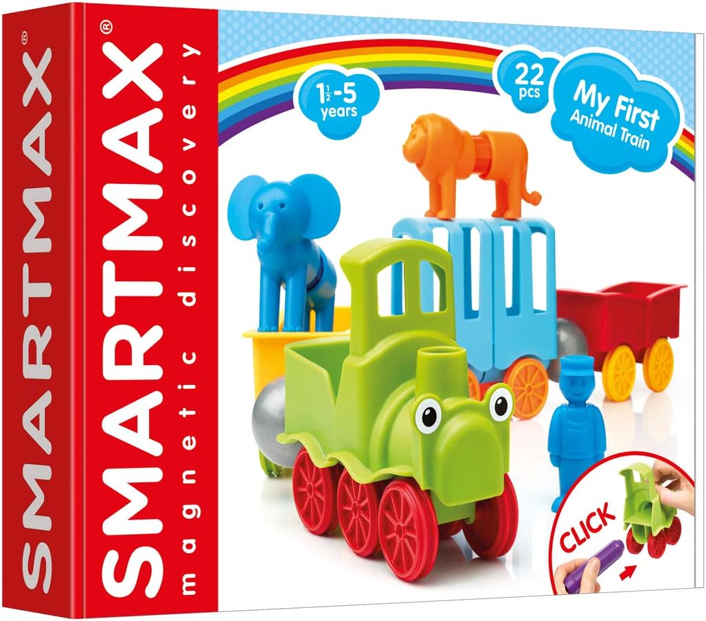 My First Animal Train building set box showing colorful animal cars, 22 pieces