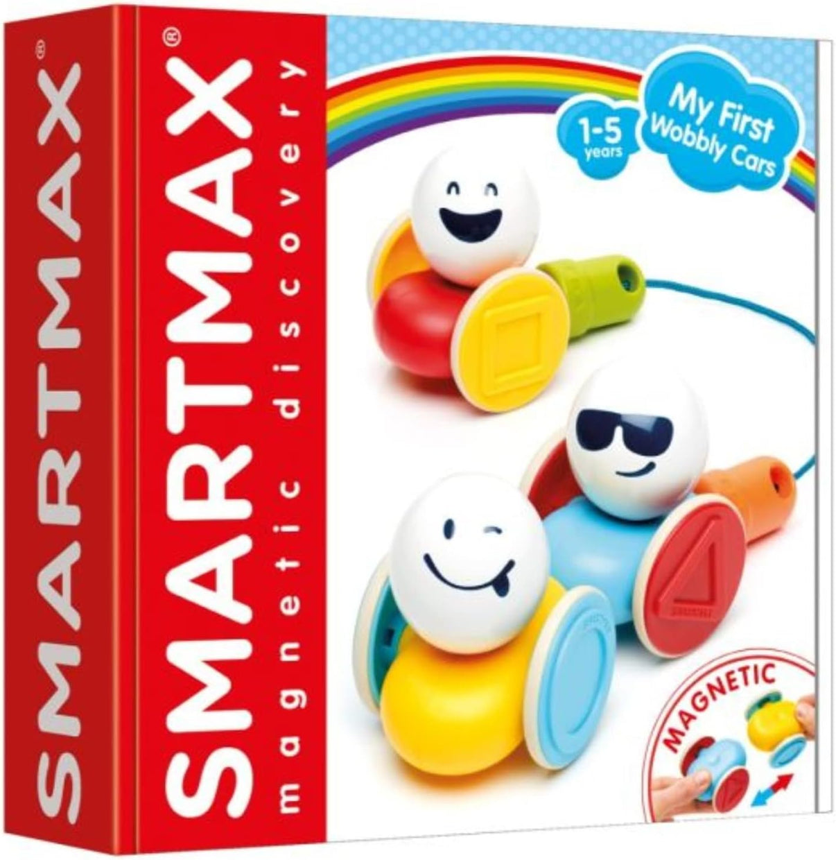 SmartMax box packaging for a my first wobbly cars toy set with colorful vehicles
