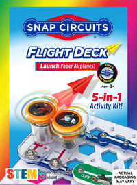 Snap-circuit Flight Deck activity kit retail packaging with purple connector pieces and deck