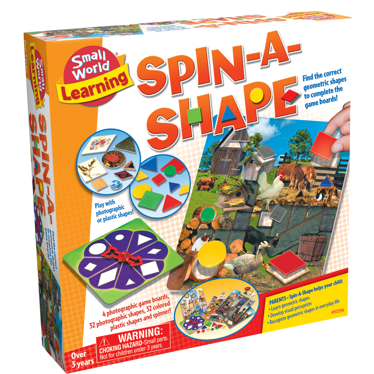Spin-A-Shape educational learning kit box with geometric shapes and photo board art