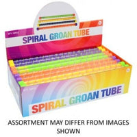 Spiral groan tube toy with colorful striped plastic tubes, assorted colors