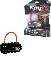 SpyX micro door alarm device with red cable loop and black sensor base