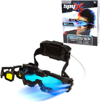 Night mission goggles with black frame, blue visor lenses, and padded head strap