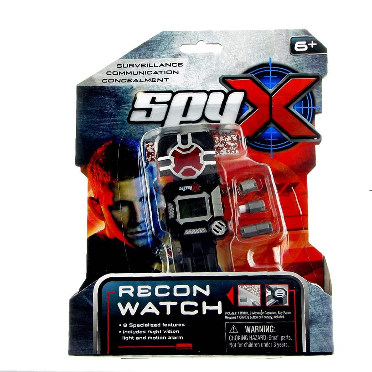 SpyX Recon spy watch retail pack with black and red module