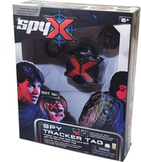 SpyX Spy Tracker Tag toy box showing black-red tracker unit and hanging tag
