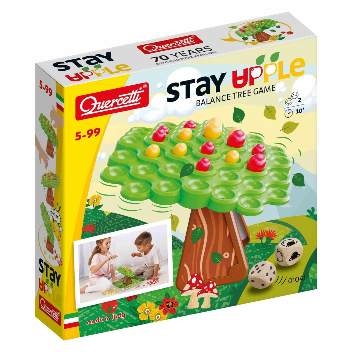 Quercetti Stay Apple balance tree game box with green tree and fruit