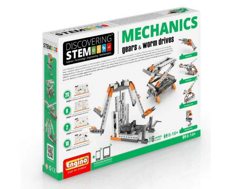 STEM mechanics gears and worm drives build set in green and white retail box