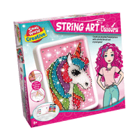 String art unicorn craft kit in box with framed unicorn design, Small World Creative