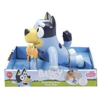 Swimming Bluey bath toy: light blue dog figure, in retail box