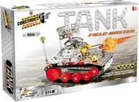 Tank Field Master boxed construction set with silver metal pieces and red wheel tracks