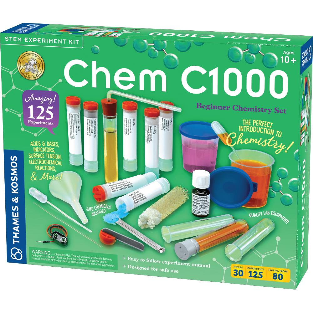 Chem C1000 beginner chemistry set box with included experiment items