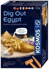 Kids history discovery kit box with gold mummy figure and blue title text
