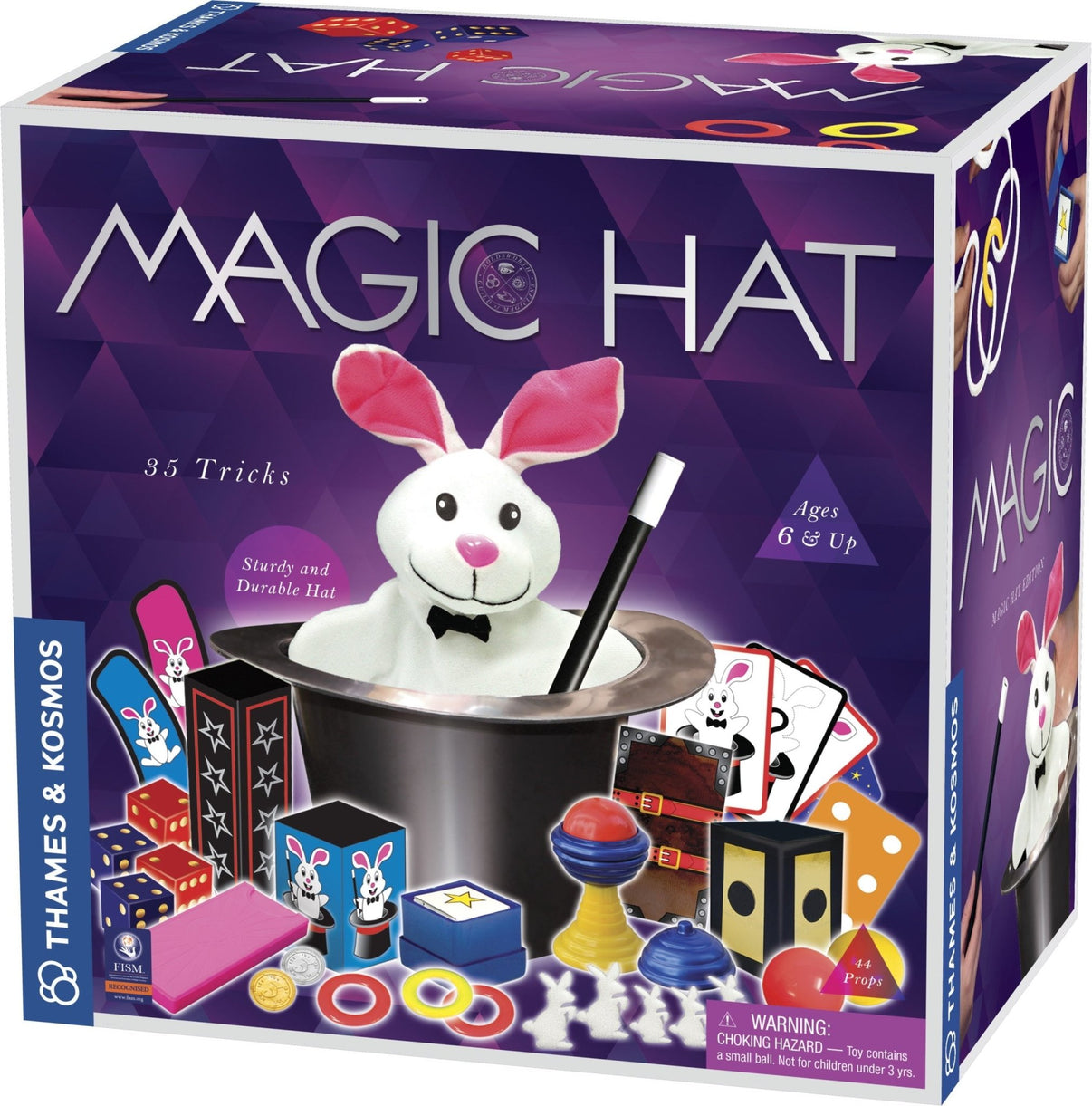 Magic hat magician's kit box showing bunny in black top hat and magic wand