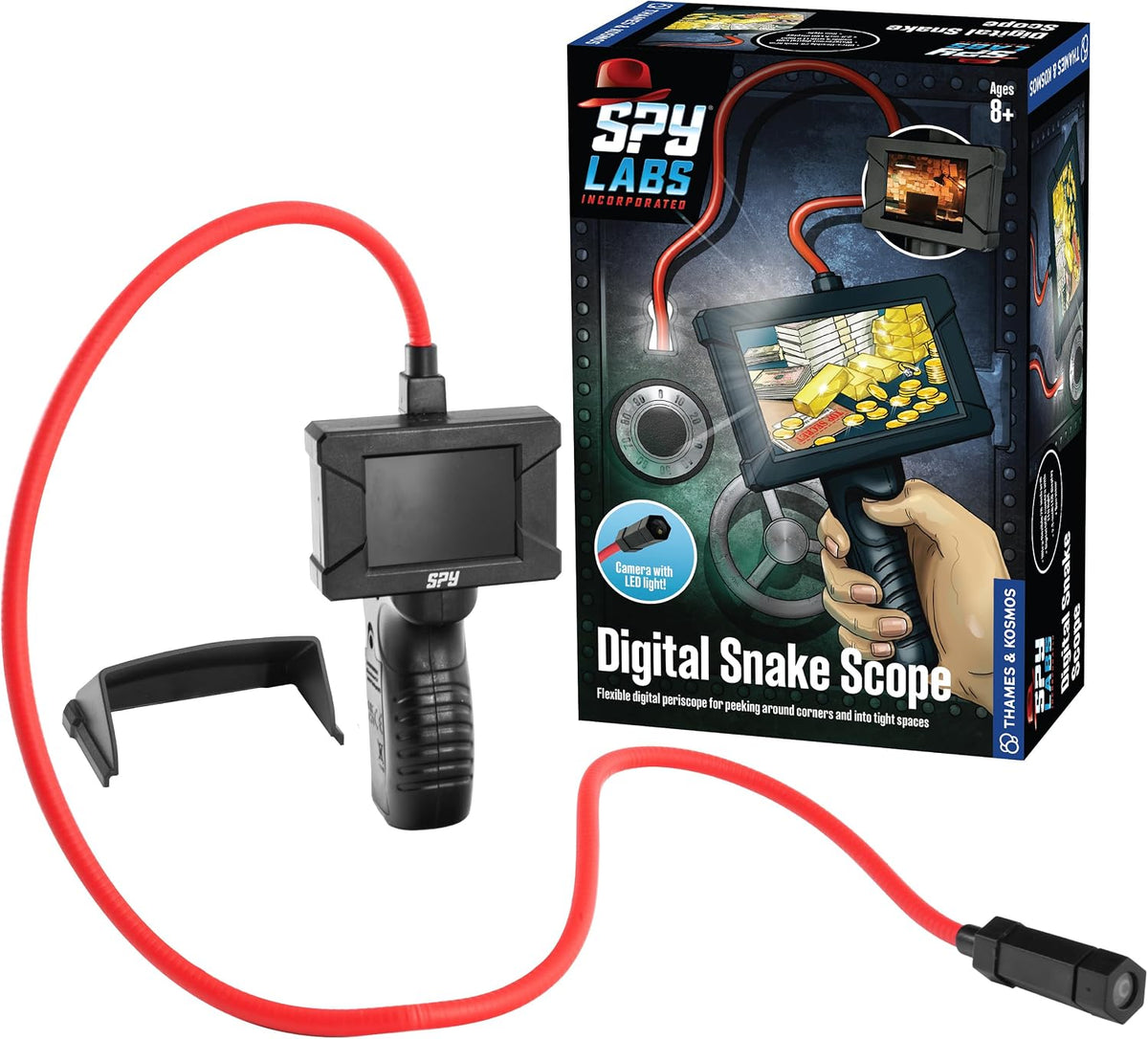 Digital snake scope kit box with camera unit and red coiled cable