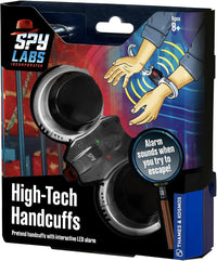 High-Tech Handcuffs retail box with black-and-gray handcuffs and alarm graphic