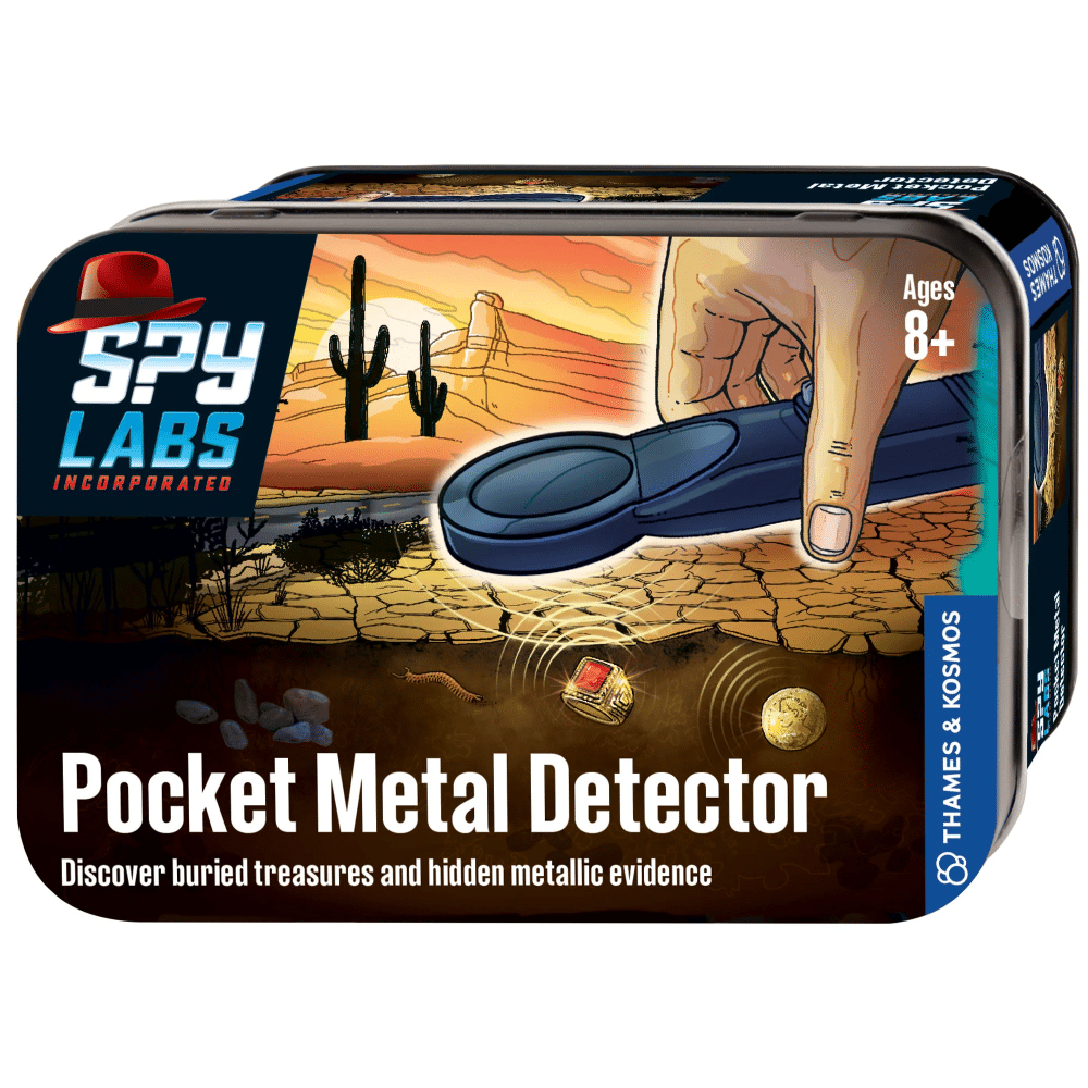 Pocket metal detector toy kit in retail box with Spy Labs branding
