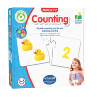Counting matching puzzle set box with numbered pieces and yellow duck icons