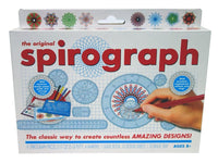 Spirograph design set box with colorful wheels, designs, and tool instructions