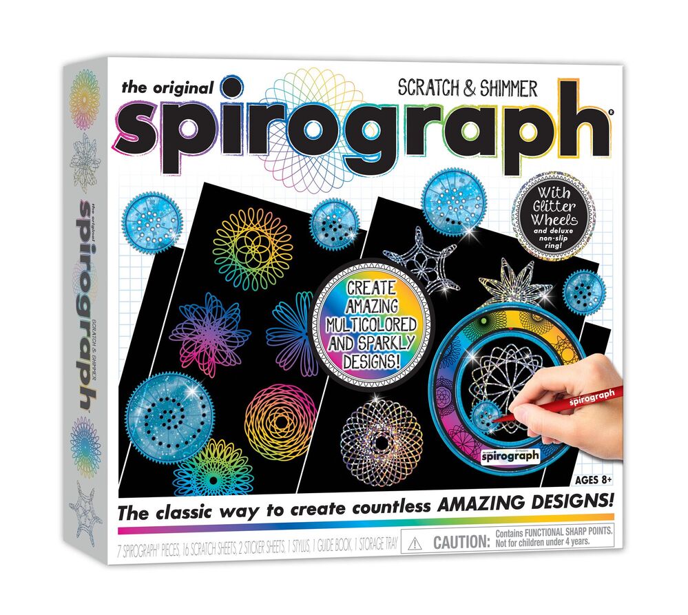 Spirograph scratch-and-shimmer drawing set box with assorted design discs