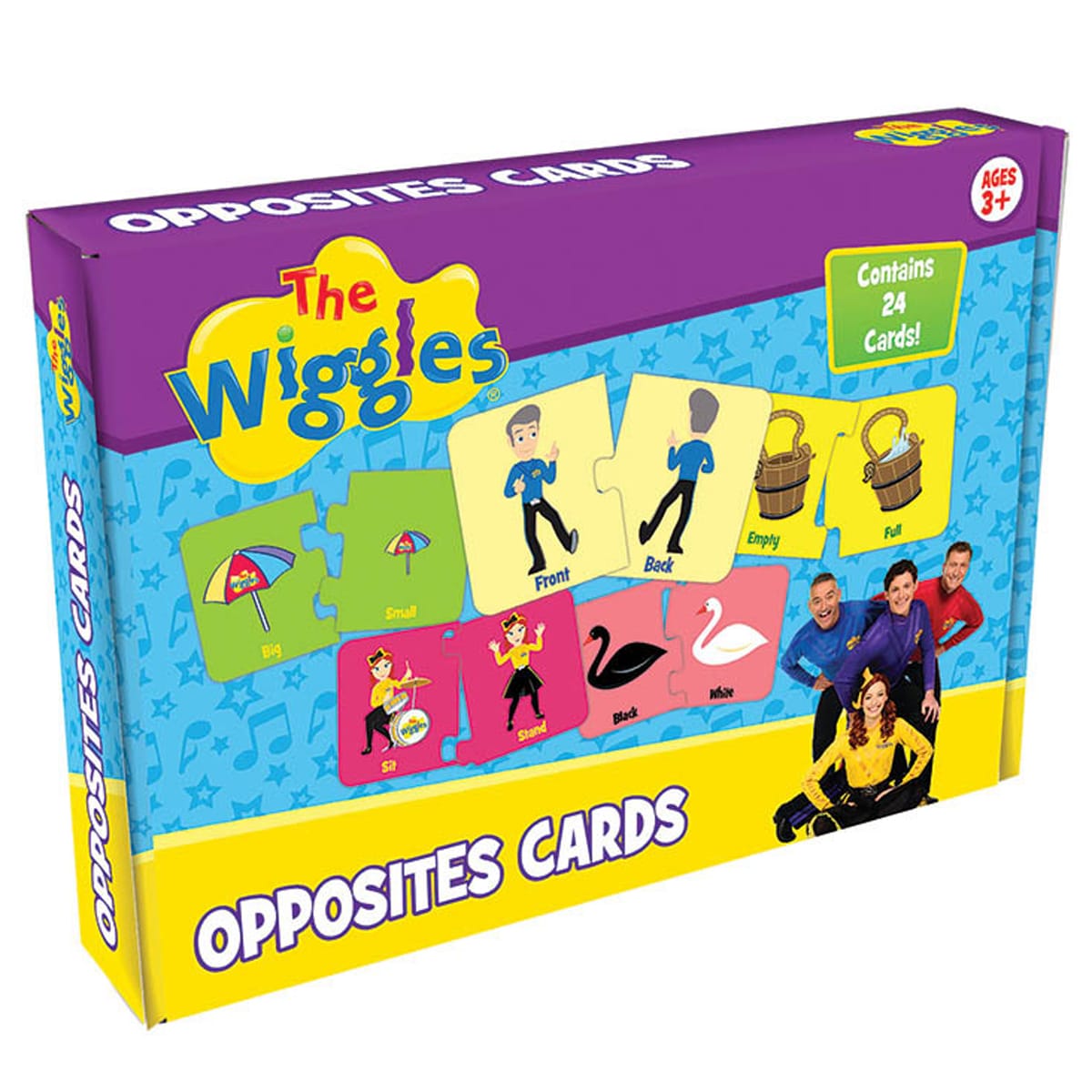 Opposites card game box, The Wiggles, 24 cards, ages 3+, colorful graphic