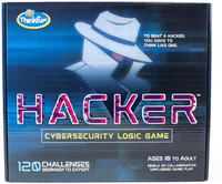 Cybersecurity logic game box front with Hacker title and 120 challenges text