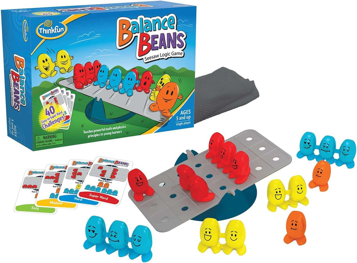 Balance Beans seesaw logic game box with colorful bean figures and balance board