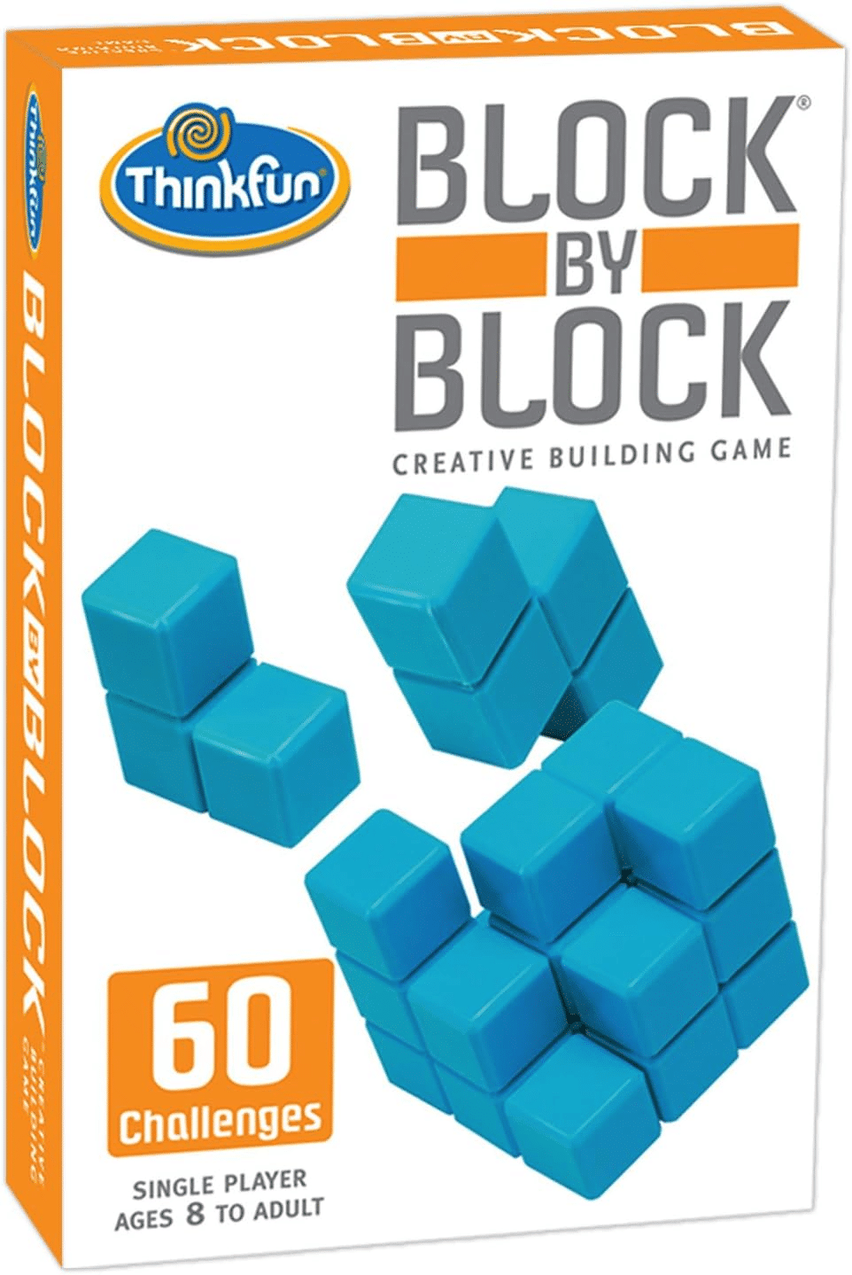 Turquoise interlocking block building game set with 60 challenge pieces in box