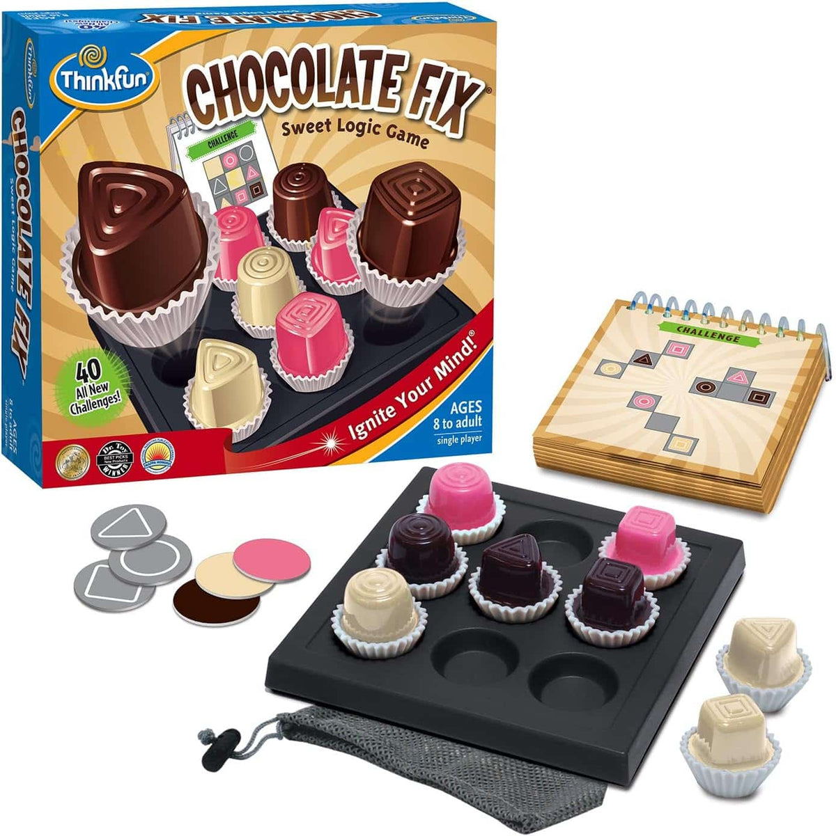 ThinkFun Chocolate Fix sweet logic game board with molded chocolate pieces