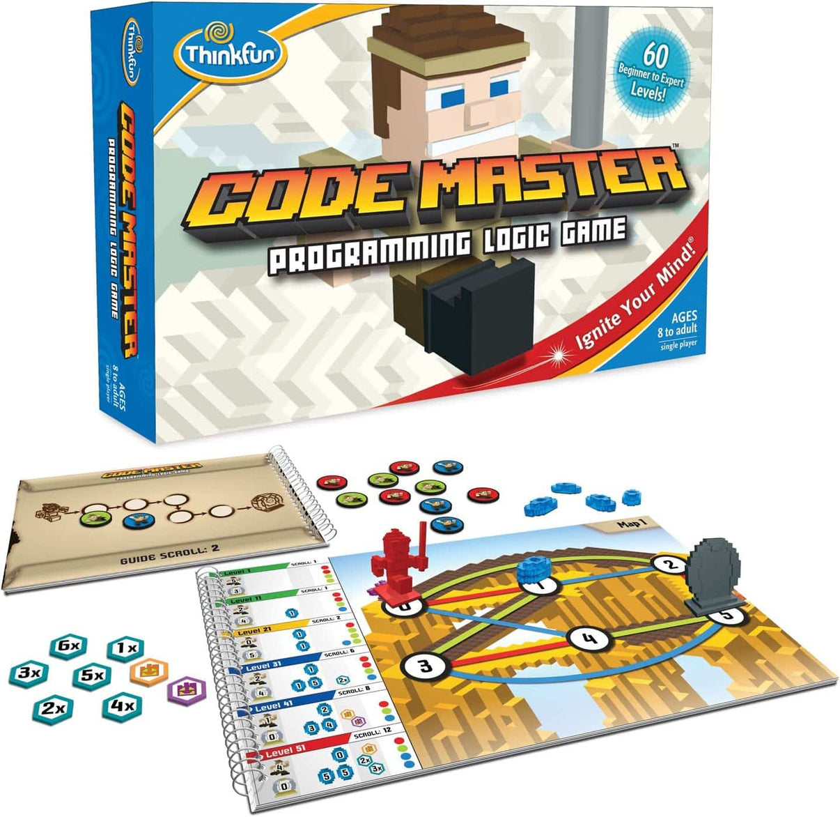 Programming logic game box set with board and plastic code pieces