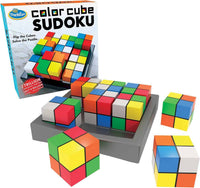 ThinkFun Color Cube Sudoku puzzle box with multicolor cubes and title text