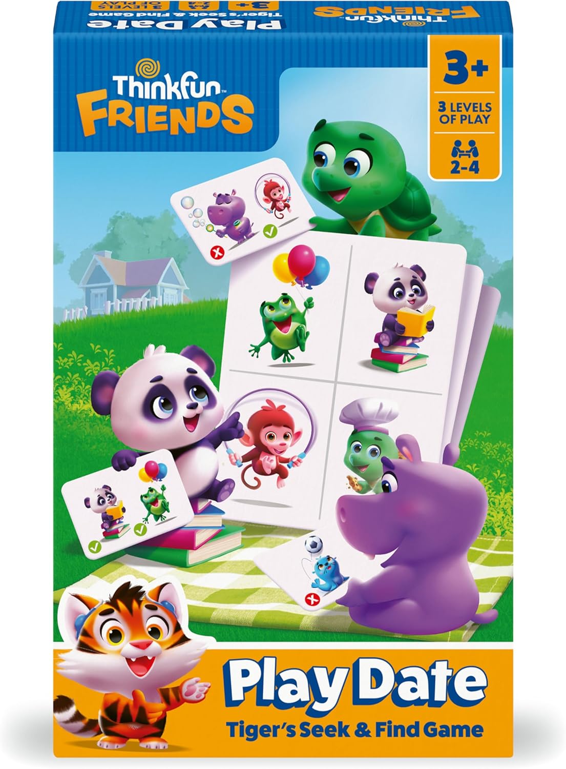 ThinkFun Friends Play Date educational card game box front, 3+ age label