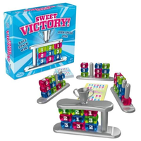 Logic board game set with trophy cup, numbered blocks, and teal score sheet