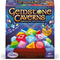 Gemstone-themed board game box with dice and a roll, sort, and score graphic