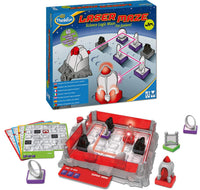 Laser maze science logic game box with board, purple towers, and starter pieces