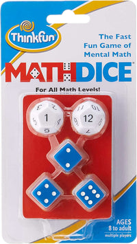 ThinkFun Math Dice game set with two dice in red blister pack