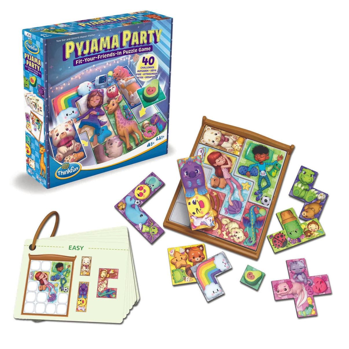 Puzzle party board game set with box, instruction book, and colorful jigsaw-style pieces