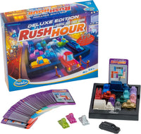 Rush Hour deluxe traffic jam logic game contents with cards and toy vehicles in tray