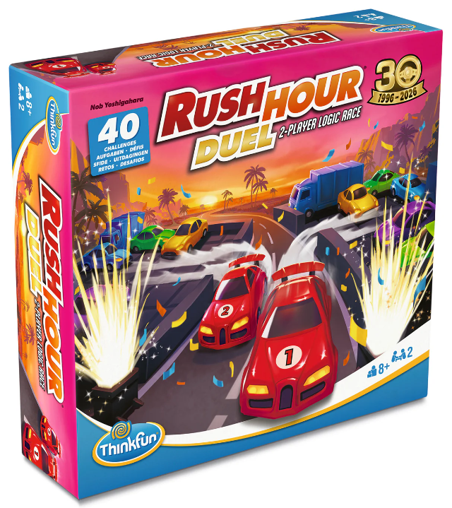 Logic race board game box with two red cars and city track artwork
