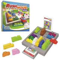 Rush Hour Junior traffic logic board with colorful vehicle pieces and board rack