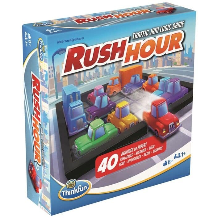 Rush Hour logic board game set in retail box with colored car pieces