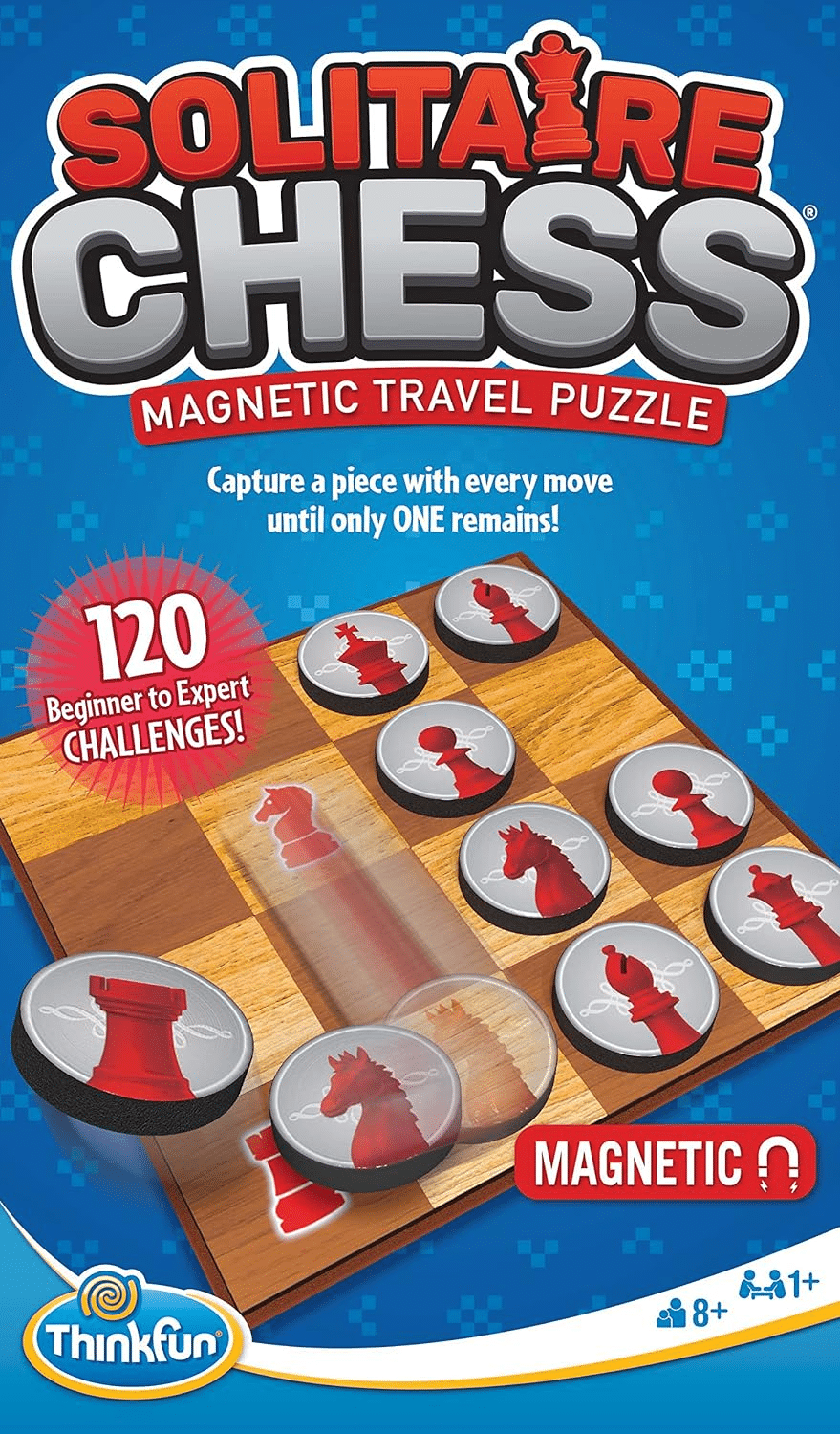 Solitaire Chess puzzle box showing magnetic chess piece tray