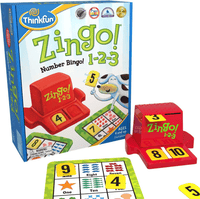 ThinkFun Zingo! 1-2-3 number bingo game set with red Zingo! dispenser and cards