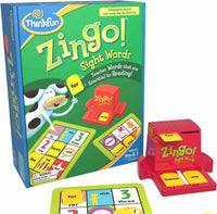 Sight words game box with green cover art, dog character, red word reader, and tiles