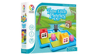 Smart Games puzzle game box featuring houses, pigs, and a wolf on a blue tray