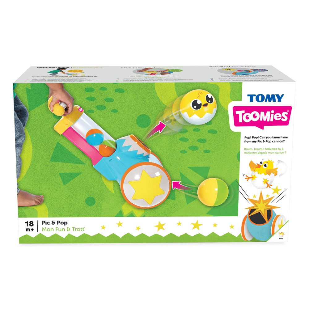 TOMY Pic n Pop play set box with pop-and-spin ball toy and accessories